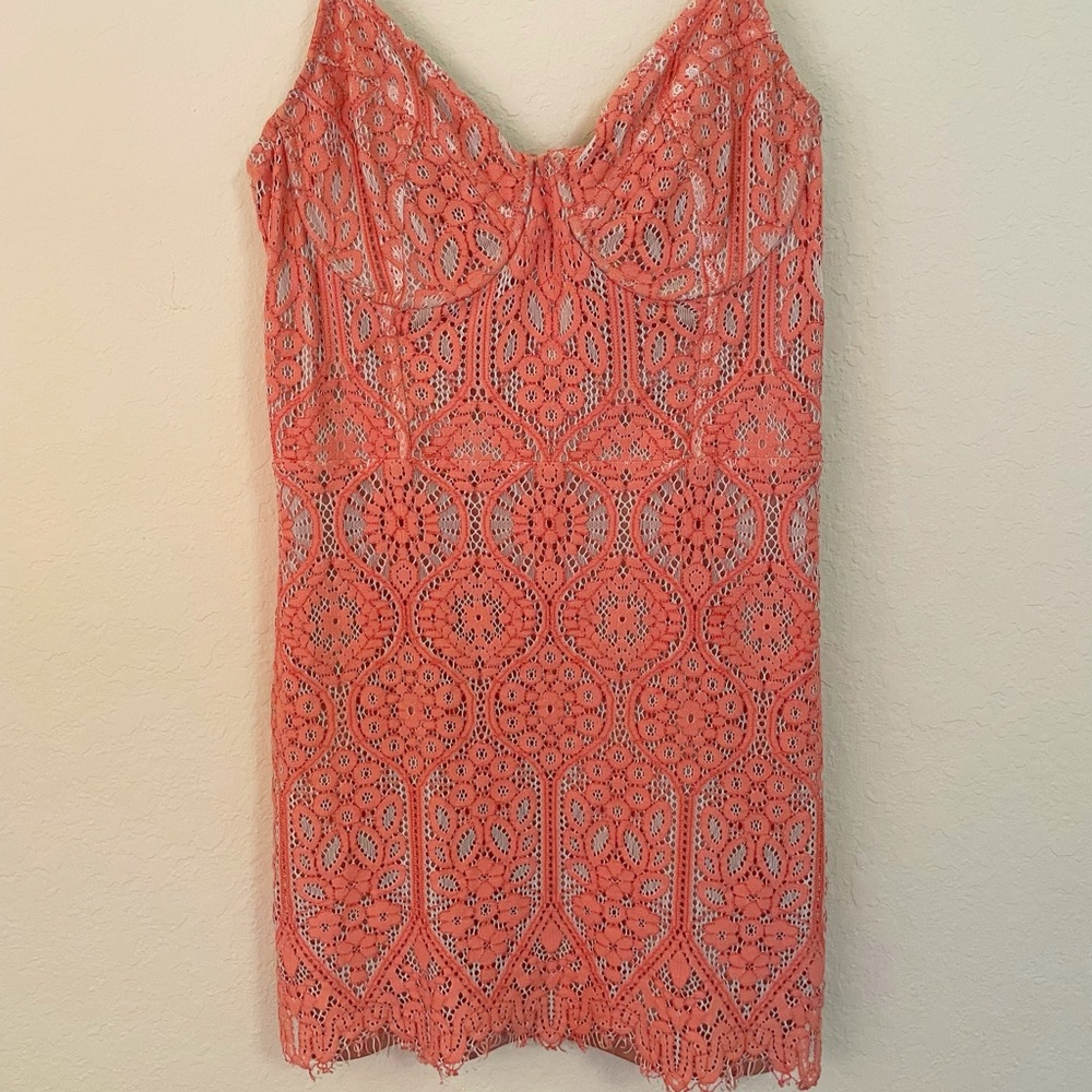 Express pink/coral lace mini dress size medium